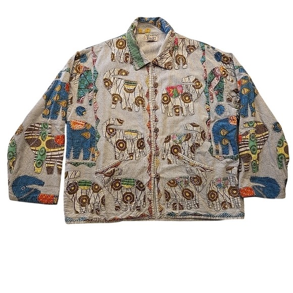 Treska Jackets & Blazers - VTG TRESKA Elephant Patchwork Jacket Shirt Lagenlook Art to Wear One Size